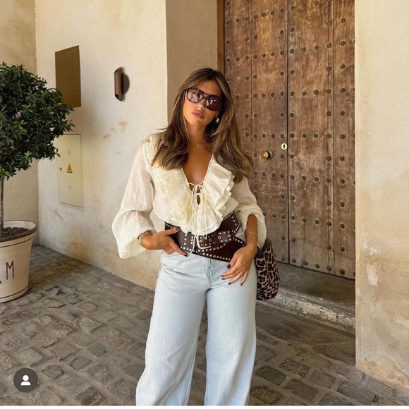 ZARA STUDDED LEATHER SASH BELT - Picture 5 of 6